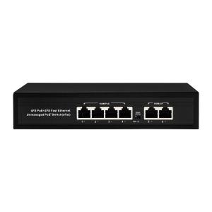 China 4 Port 10/100M Unmanaged PoE Switch With 2x100M Ethernet Uplink 60W Budget wholesale