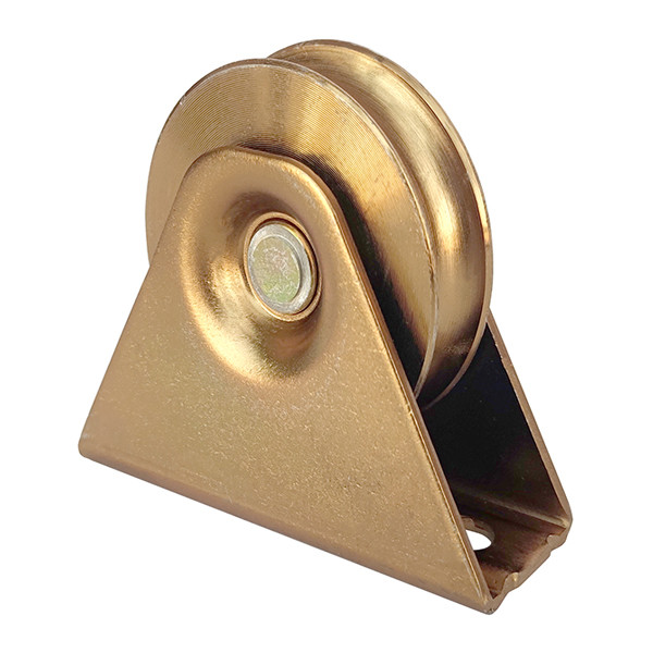 difference sizes U round groove single bearing galvanized steel sliding gate support wheel with exterior bracket