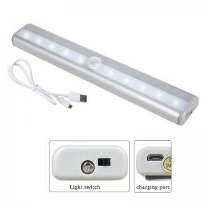 USB Rechargable Closet Lights Motion Sensor 10 LED Portable Wireless Light Bar with Magnetic Strip Stick-on Anywhere
