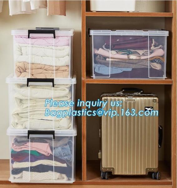 10L Clear Household Reusable Stack Plastic Storage Boxes, Transparent Household