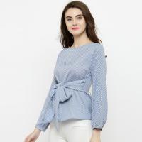 China Women White & Blue Striped Blouse on sale