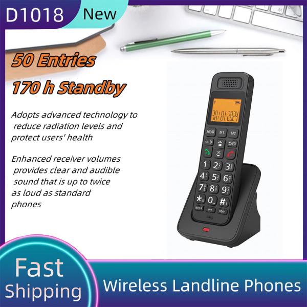 D1018 Teléfono Fijo Inalámbrico LCD de Baja Radiación con Función de Llamada Manos Libres para Oficina o Hogar, Altura aproximada 21cm/8.27in