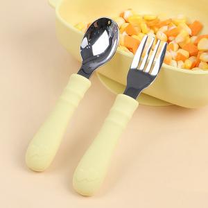 Yellow Silicone Spoon And Fork Heat Insulation silicone feeding spoon