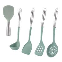 China 5Pcs Non-stick Kitchen Utensil Silicone Cooking Utensil Set Silicone Cookware Kitchen Tools Gift with Stainless Handle on sale