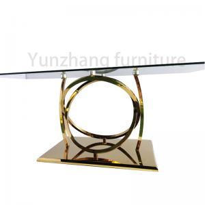 Yunzoon Furniture Clear Glass Dining Table Mirrored Silver Finish SS 201 Base