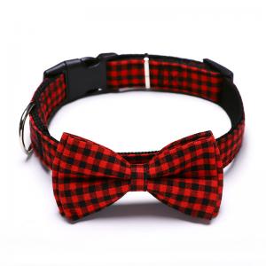 Plaid Style Pet Training Collars Bow Tie Adjustable Custom Cat Dog Collar