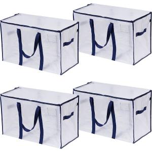 Transparent Moving Storage Bags with Zippers, Foldable Heavy-Duty Tote for Space Saving, Alternative to Moving Boxes