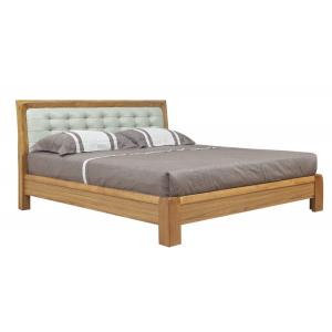 Oak furniture modern bedroom set double wooden bed models with genuine leather head