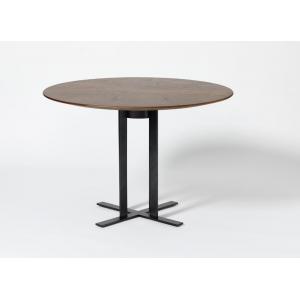 Hotel bedroom furniture Walnut wood veneer black metal base round dining table