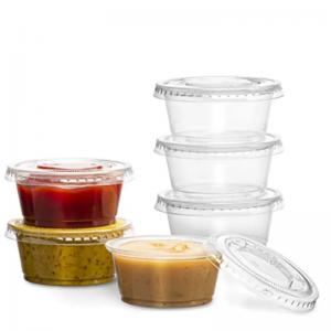 China Small Food Plastic Sauce Containers With Lids PET 2.5OZ supplier