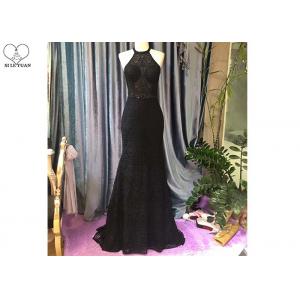 Backless Black Lace Mermaid Prom Dress / Fishtail Waist Beaded Evening Gown