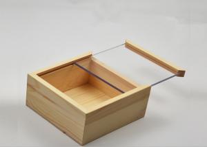 Small Brown Handmade Wooden Boxes Bamboo Wood Box With Clear Sliding Lid 