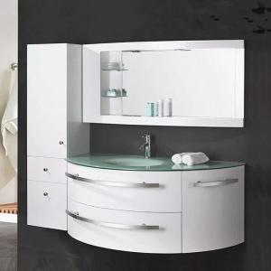 Floating Cabinet Modern Bathroom Vanity In Green Glass Top White Glossy