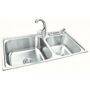 SS 304 Top Mount Stainless Steel Sink , Double Bowl Kitchen Sinks CE/UPC Certified