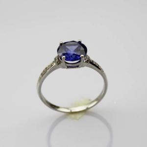 China Fashion Sterling Silver with Round 9mm Created Tanzanite and CZ Diamonds Ring (F61) supplier