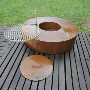 Garden Heater Wood Burning Rusted Metal Circular Corten Steel Fire Pit Table