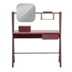 Italy design of Dresser with Mirror by Oak wood table in Pure painting and Smart storage drawers leather belt decorative