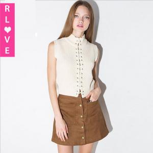 2016 European and American retro single-breasted A-line skirt , joker suede skirts