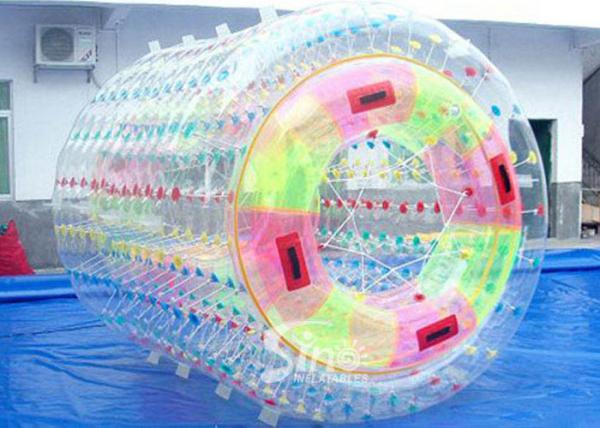 3.0m long transparent double layers inflatable water roller ball with tubes on