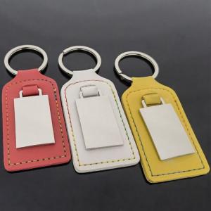 China Lase Logo Leather Key Chain Sublimation Double Print Metal Holder Car Key Tag supplier