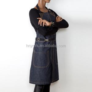 Black 3 Pockets 100% Cotton Denim Chef Work Uniform With Ties For Commercial Restaurant