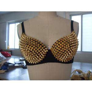 Dance Club Wear Gold Spike Studded Bra / Polyester Sexy Sequin Bra Top