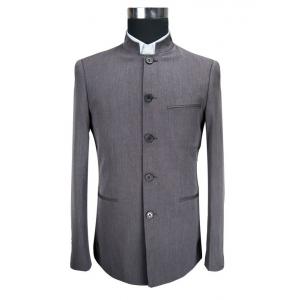 China Dark Grey Mens Casual Blazer Jacket Stand Collar Tunic Suit Viscose Fabric Type supplier