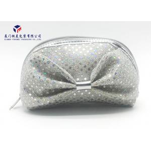China Silver Sequins On Bag Big Bowknot On Front Side Fabric Makeup Bag 20.5X7.5X17.5cm supplier