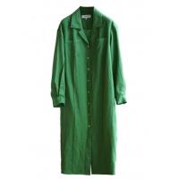 Green Tencel Linen Fabric Woven Shirt Dress With Pin Tucks Customized