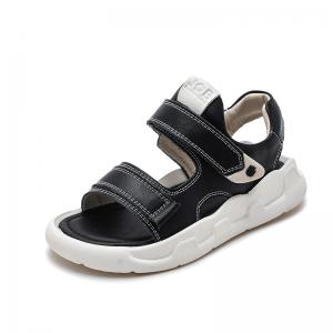 China Stylish Black Soft Sole Slippers Sport Leather Sandals 26-30 31-37 Size supplier