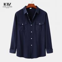 China Spring Men's Linen T-Shirt Short Sleeve Solid Color Stand Collar Custom Cotton Shirt on sale