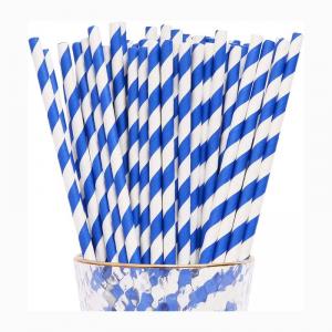 Striped Blue And White Paper Straws BPA Free Eco Friendly For Office Coffee