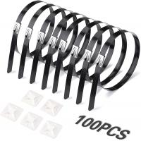 China Solar Zip Cable Tie PVC Coated Stainless Steel 5.6mm Width Black Metal Cable Ties on sale