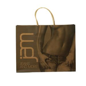 China kraft paper shopping bag ladies jeans packaging with handle paper rope supplier
