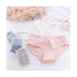                  Cotton MID-Rise Women Panties Cute Bow Lace Briefs Seamless Breathable Girls Briefs             