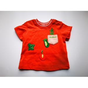 Cuffed Short Sleeves Red T Shirt For Baby Girl Cute Plant Patch