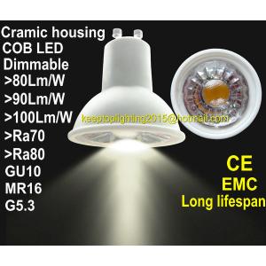 ceramic housing 5W/6W/7W COB LED spotlight, high brightness, GU10/MR16/G5.3, RA80