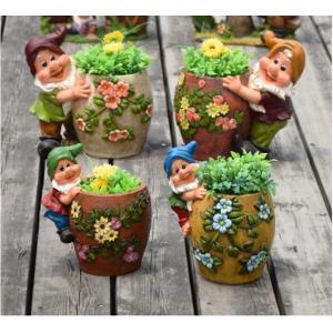 Resin garden gnome elf figurine flower pot garden decoration