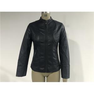 China Womens Ink PU Leather Jacket , Female Biker Jackets With Binding Insertion TW77398 supplier