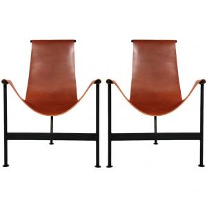 Mid Century Leather Sling Lounge Chair / Modern Contemporary Lounge Chair