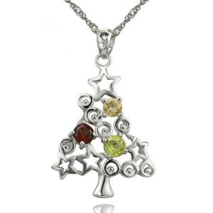925 Silver Chain Christmas Tree Pendant Necklace(N12282)