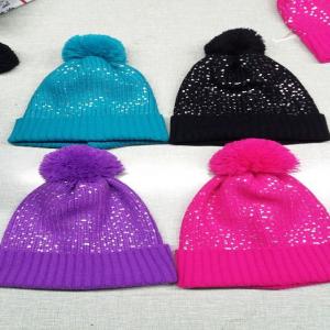 Acrylic Customizing Cheap Bling Bling wholesale beanie caps  Knitted Adult Pom Pom Hat