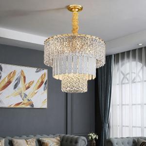 Tricolor Triangular Modern Crystal Chandelier Gold Finish Multiple Processes