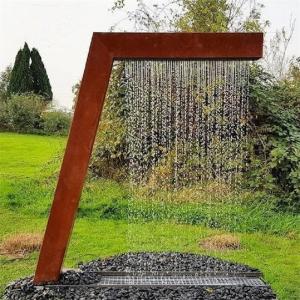 Cascading Outdoor L-shaped Corten Steel Rain Curtain Fountain Water Features