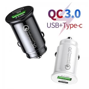 20W USB C Dual Port Car Charger QC3.0 Mini Lighter Slot PD