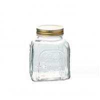 China Bulk Empty 8oz 16oz 26oz Carved Logo Square Glass Mason Jar With Gold Screw Lid on sale