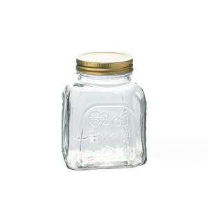 Bulk Empty 8oz 16oz 26oz Carved Logo Square Glass Mason Jar With Gold Screw Lid
