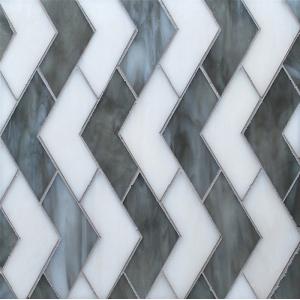 Grey White Color Handmade Kitchen Backsplash Glass Tiles Chevron Pattern Design