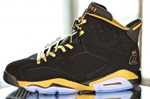 China 100% Authentic Nike Air Jordan 6 OVO Mens Shoes Black Gold *clothing-wholesale-online.com on sale 