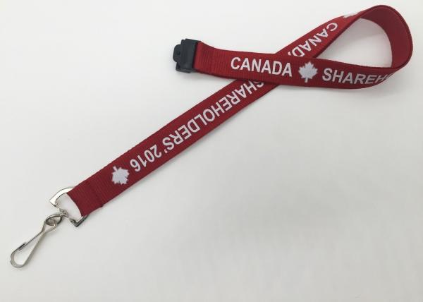 Red color 2.0 CM Silk-screen printed Polyester lanyards with white letters on it